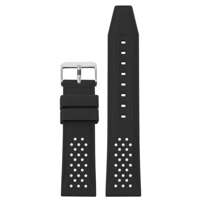 pu17.1.22 Main Black White StrapsCo Contrasting Perforated Silicone Rubber Watch Band Quick Release Strap