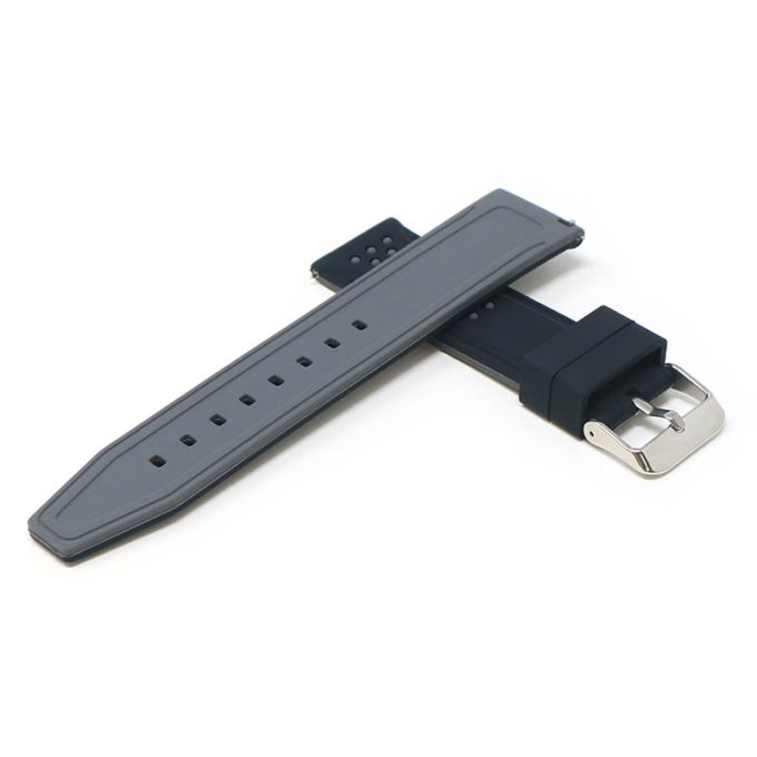 pu17.1.7 Cross Black Grey StrapsCo Contrasting Perforated Silicone Rubber Watch Band Quick Release Strap