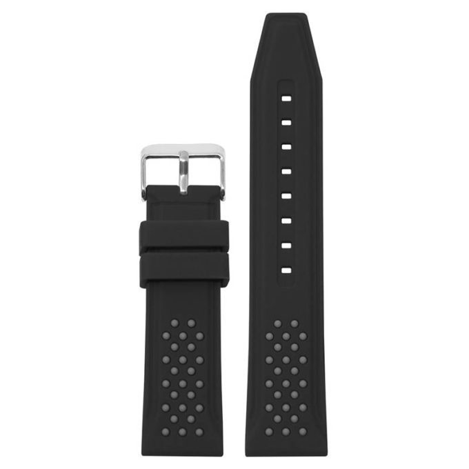 pu17.1.7 Main Black Grey StrapsCo Contrasting Perforated Silicone Rubber Watch Band Quick Release Strap