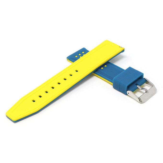 pu17.5.10 Cross Blue Yellow StrapsCo Contrasting Perforated Silicone Rubber Watch Band Quick Release Strap