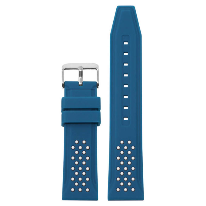 pu17.5.22 Main Blue White StrapsCo Contrasting Perforated Silicone Rubber Watch Band Quick Release Strap