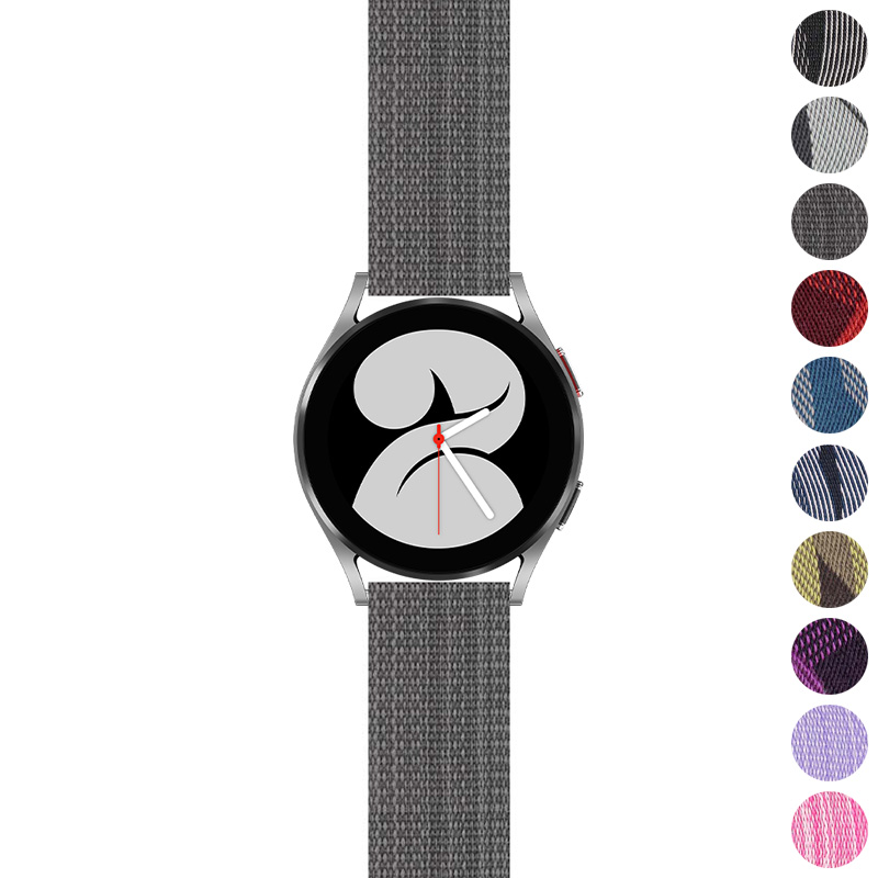 North Street Watch Co. Canvas Strap with Polished Silver Buckle for Samsung Galaxy Watch / Active / Gear Grey Stripe / 22mm