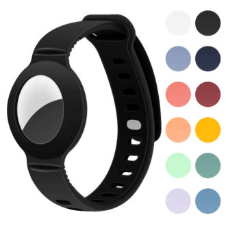 a.at6 .1 Gallery Black StrapsCo Silicone Rubber Wrist Band Strap Apple AirTag Holder Protective Case