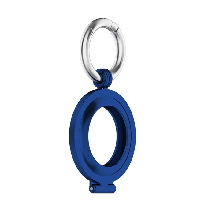 a.at7 .5 Main Navy Blue StrapsCo Stainless Steel Keyring Apple AirTag Holder Protective Case