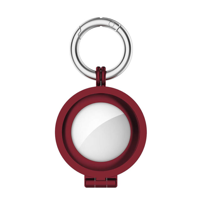 a.at7 .6 Front Sangria StrapsCo Stainless Steel Keyring Apple AirTag Holder Protective Case