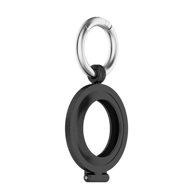 a.at7 .mb Main Black StrapsCo Stainless Steel Keyring Apple AirTag Holder Protective Case