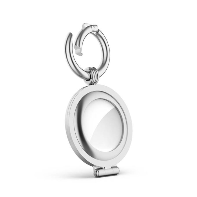 a.at7 .ss Angle Silver StrapsCo Stainless Steel Keyring Apple AirTag Holder Protective Case