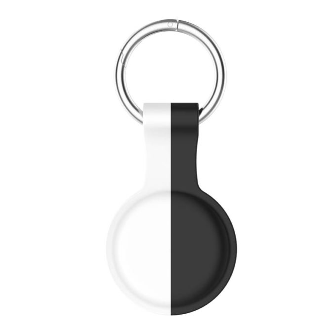 a.at8 .1.22 Back Black White StrapsCo Rubber Bicolor Keyring Apple AirTag Holder Protective Case