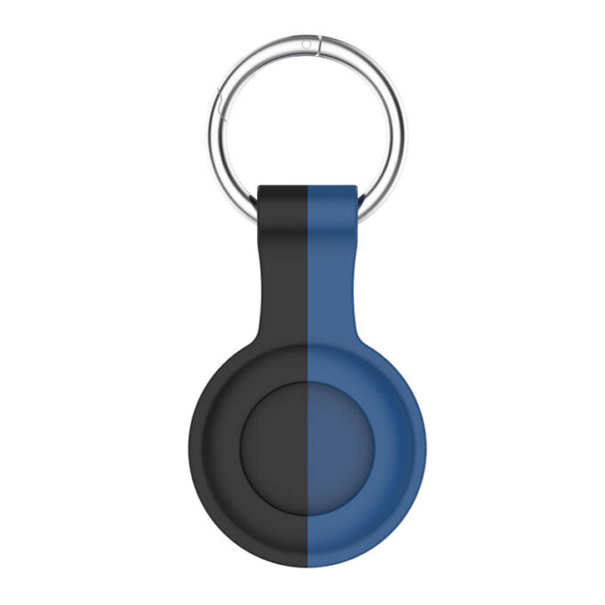 a.at8 .1.5 Front Black Blue StrapsCo Rubber Bicolor Keyring Apple AirTag Holder Protective Case