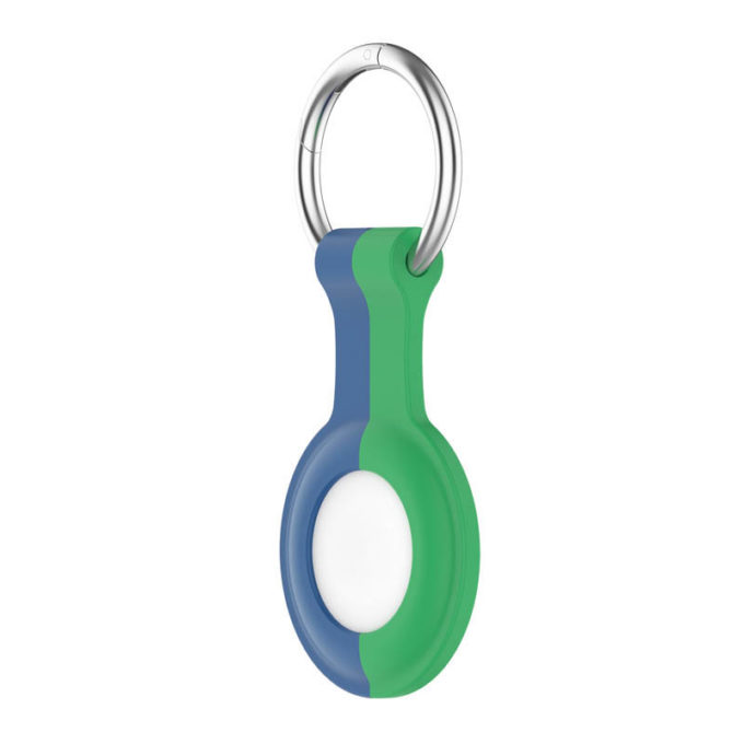 A.at8.5.11 Angle Front Blue & Green (No Logo) StrapsCo Rubber Bicolor Keyring Apple AirTag Holder Protective Case
