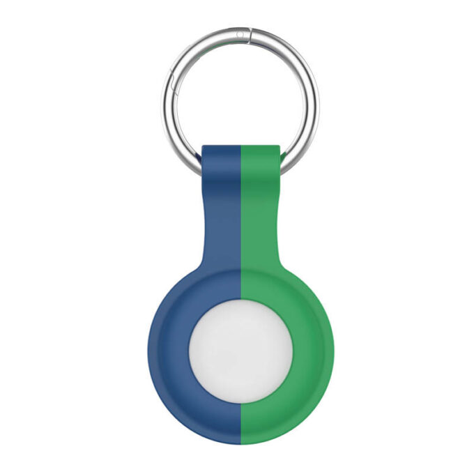 A.at8.5.11 Main Blue & Green (No Logo) StrapsCo Rubber Bicolor Keyring Apple AirTag Holder Protective Case