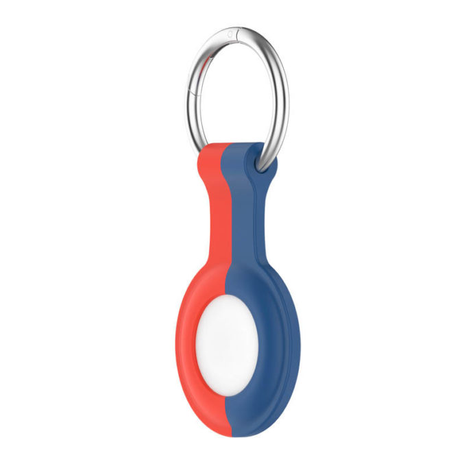 A.at8.6.5 Angle Front Red & Blue (No Logo) StrapsCo Rubber Bicolor Keyring Apple AirTag Holder Protective Case