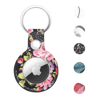 a.at5 .1.13 Gallery Floral Black Pink StrapsCo Floral Pattern Leatherette Keychain Holder AirTag