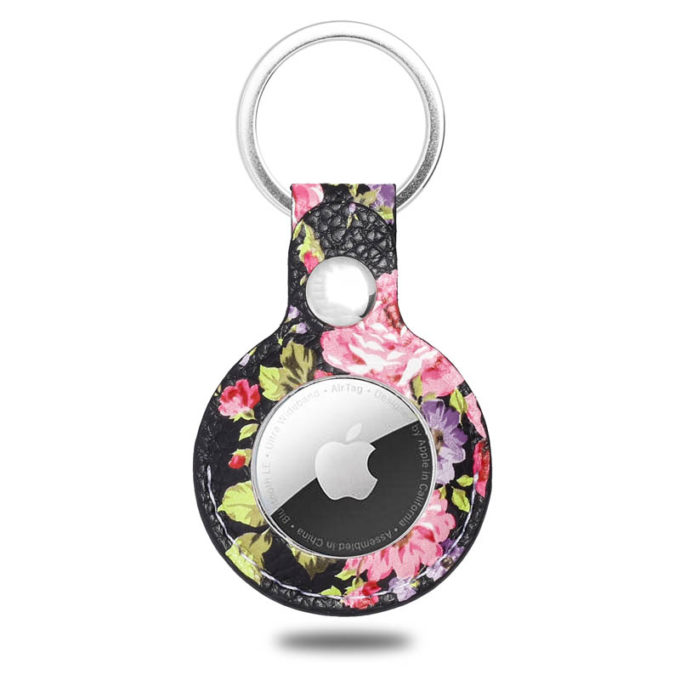 a.at5 .1.13 Main Floral Black Pink StrapsCo Floral Pattern Leatherette Keychain Holder AirTag