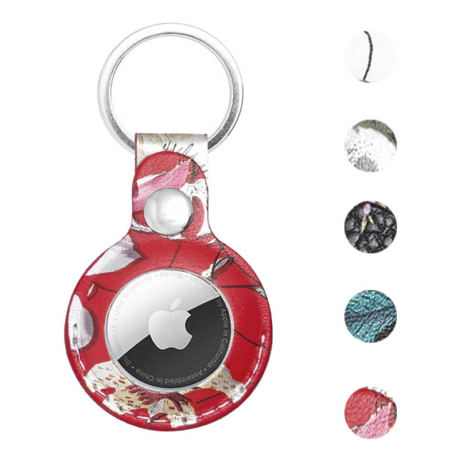 A.at5.6 Gallery Floral Red StrapsCo Floral Pattern Leatherette Keychain Holder For Apple AirTag
