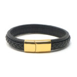 bx1.1.1.yg Main Black StrapsCo Braided Leather Bracelet with Yellow Gold Clasp