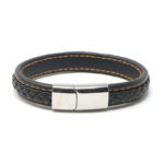 bx1.1.12.ps Main StrapsCo Black Orange Braided Leather Bracelet with Silver Clasp