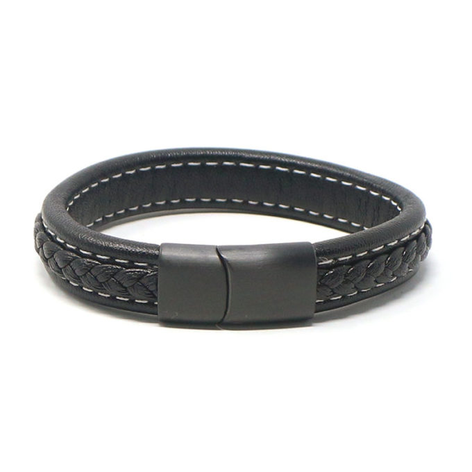 bx1.1.22.mb Main Black White StrapsCo Braided Leather Bracelet with Black Clasp