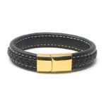 bx1.1.22.yg Main Black White StrapsCo Braided Leather Bracelet with Yellow Gold Clasp