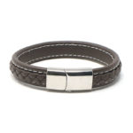 bx1.2.22.ps Main Brown White StrapsCo Braided Leather Bracelet with Silver Clasp