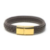 bx1.2.22.yg Main Brown White StrapsCo Braided Leather Bracelet with Yellow Gold Clasp