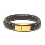 bx1.2.22.yg Main Brown White StrapsCo Braided Leather Bracelet with Yellow Gold Clasp