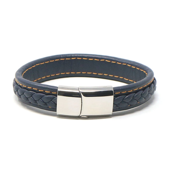 bx1.5.12.ps Main Blue Orange StrapsCo Braided Leather Bracelet with Silver Clasp