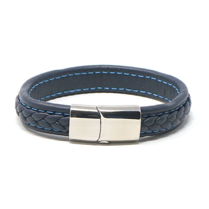 bx1.5.5.ps Main Blue StrapsCo Braided Leather Bracelet with Silver Clasp