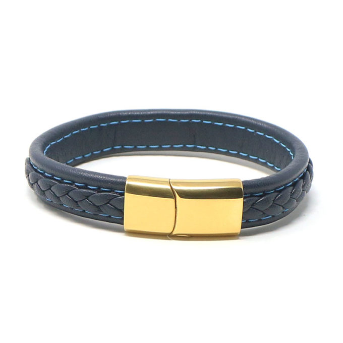 bx1.5.5.yg Main Blue StrapsCo Braided Leather Bracelet with Yellow Gold Clasp