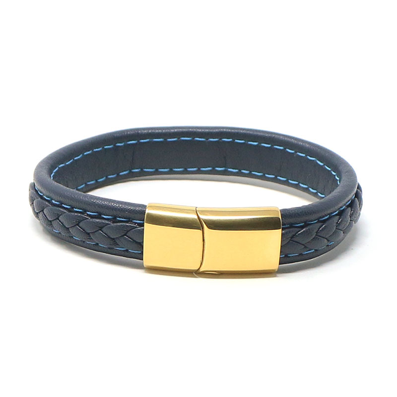 Braided Stainless Steel Blue Leather Wrist Band Strand Dual Layer Brac –  ZIVOM
