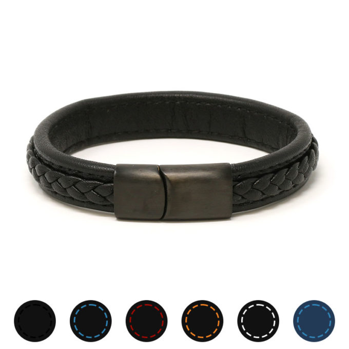 Bx1.mb Gallery (Black) StrapsCo Braided Leather Bracelet With Black Clasp