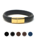 bx1.yg Gallery Black StrapsCo Braided Leather Bracelet with Yellow Gold Clasp