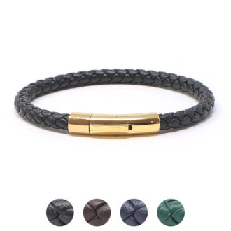 bx3.1.yg Gallery Black StrapsCo Leather Bolo Bracelet with Yellow Gold Clasp