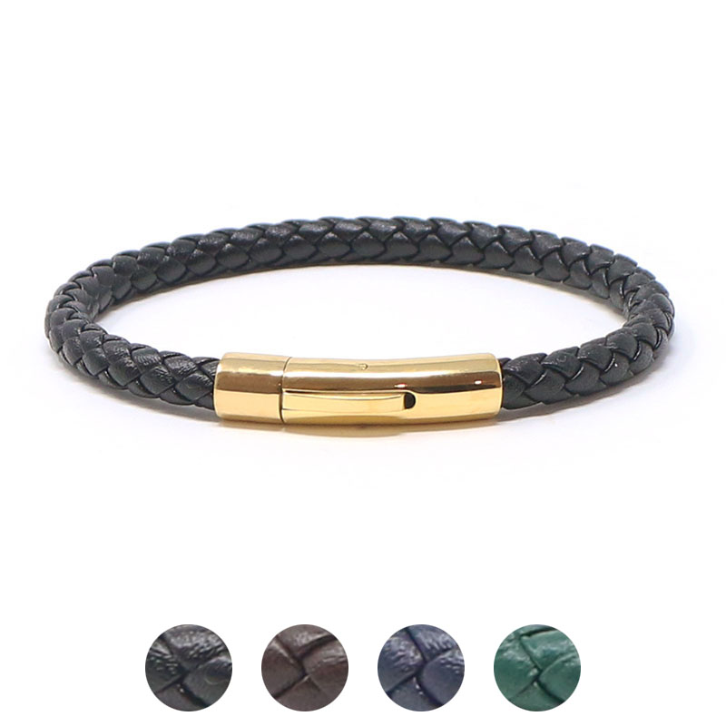 StrapsCo Braided Leather Bracelet with Yellow Gold Clasp
