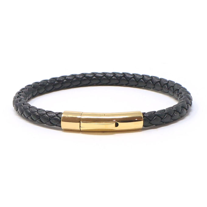 bx3.1.yg Main Black StrapsCo Leather Bolo Bracelet with Yellow Gold Clasp