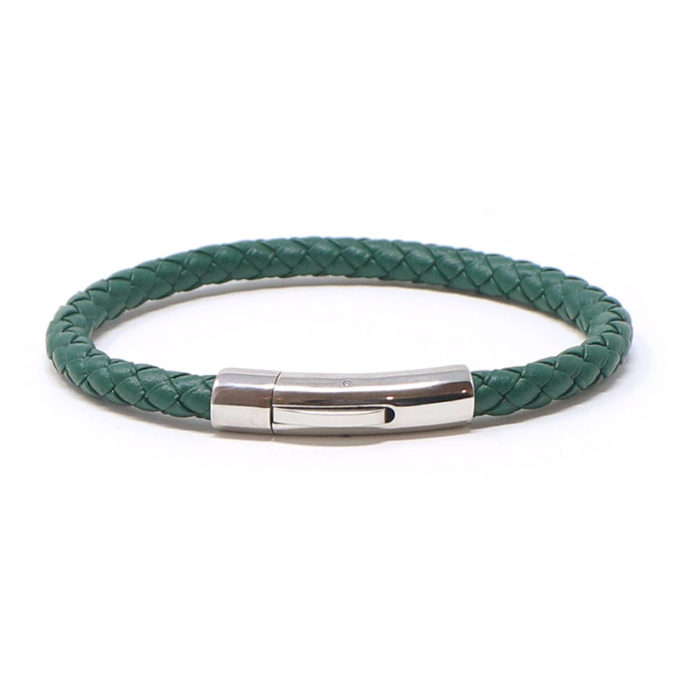 bx3.11.ps Main Green StrapsCo Leather Bolo Bracelet with Silver Clasp