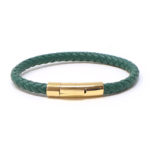 bx3.11.yg Main Green StrapsCo Leather Bolo Bracelet with Yellow Gold Clasp