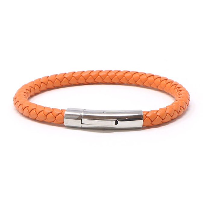 bx3.12.ps Main Orange StrapsCo Leather Bolo Bracelet with Silver Clasp