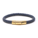 bx3.5.yg Blue Main StrapsCo Leather Bolo Bracelet with Yellow Gold Clasp