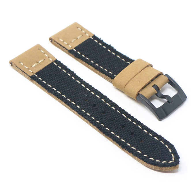ds21.1.mb Angle Black with Black Buckle DASSARI Vintage Canvas Strap Distressed Watch Strap Band 20mm 22mm 24mm