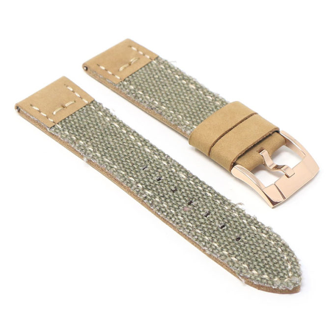 ds21.11.rg Angle Green with Rose Gold Buckle DASSARI Vintage Canvas Strap Distressed Watch Strap Band 20mm 22mm 24mm