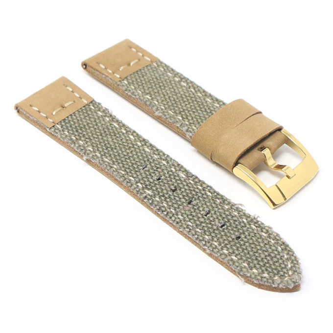 ds21.11.yg Angle Green with Yellow Gold Buckle DASSARI Vintage Canvas Strap Distressed Watch Strap Band 20mm 22mm 24mm