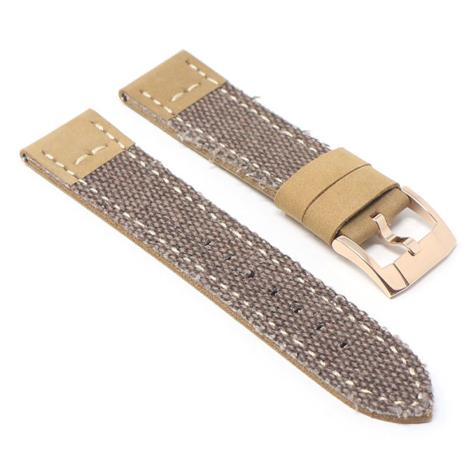 ds21.2.rg Angle Brown with Rose Gold Buckle DASSARI Vintage Canvas Strap Distressed Watch Strap Band 20mm 22mm 24mm