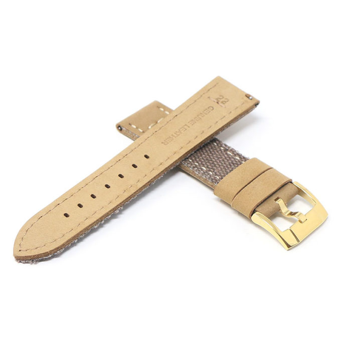 ds21.2.yg Cross Brown with Yellow Gold Buckle DASSARI Vintage Canvas Strap Distressed Watch Strap Band 20mm 22mm 24mm