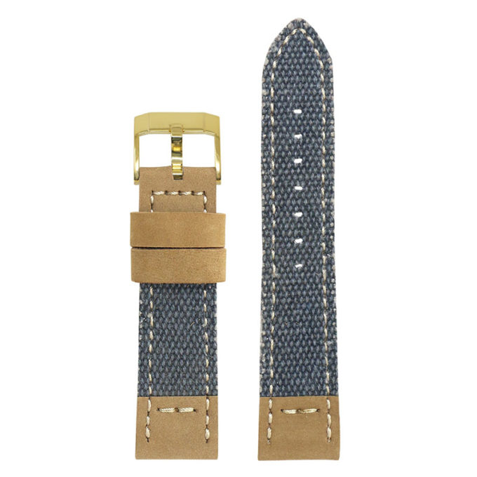 ds21.5.yg Main Blue with Yellow Gold Buckle DASSARI Vintage Canvas Strap Distressed Watch Strap Band 20mm 22mm 24mm