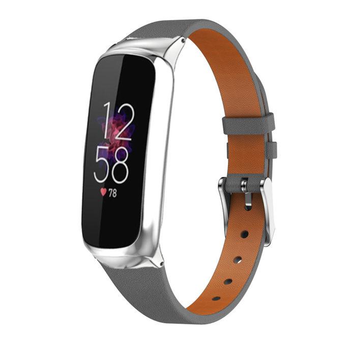 Fb.l43.7 Main Gray StrapsCo Classic Leather Band For Fitbit Luxe Genuine Leather Strap Band