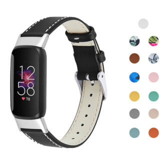 fb.l44 Gallery Black StrapsCo Smooth Leather Band for Fitbit Luxe Genuine Leather Strap Band