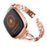 fb.m137.rg Main Rose Gold StrapsCo Metal Alloy and Rhinestone Bracelet with X Links for Fitbit Sense Versa 3