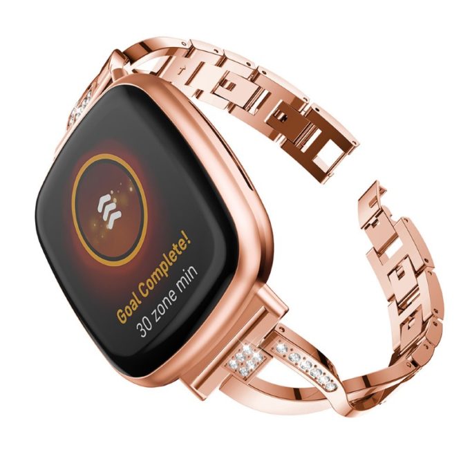 Fb.m137.rg Main Rose Gold StrapsCo Metal Alloy And Rhinestone Bracelet With X Links For Fitbit Sense Versa 3