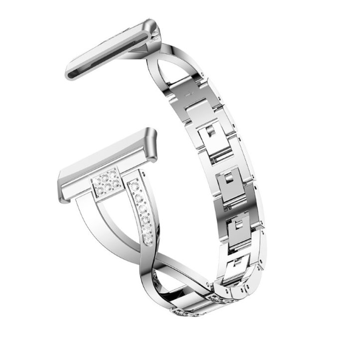 fb.m137.ss Angle Silver StrapsCo Metal Alloy and Rhinestone Bracelet with X Links for Fitbit Sense Versa 3